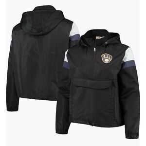 Women's 3X Black Milwaukee Brewers Plus Size Anorak‎ Quarter-Zip Hoodie Jacket